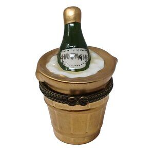 Porcelain Champagne Bottle Ice Bucket Hinged Trinket Ring Box  2.75" #S-2